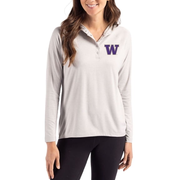 Women's Cutter & Buck Gray Washington Huskies Coastline Epic Comfort Recycled Hooded Raglan Quarter-Snap Shirt