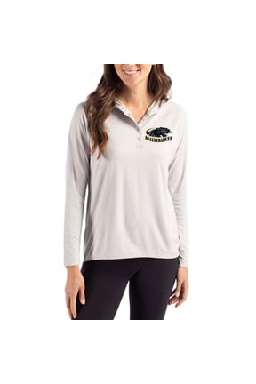 Women's Cutter & Buck Gray Wisconsin-Milwaukee Panthers Coastline Epic Comfort Recycled Hooded Raglan Quarter-Snap Shirt