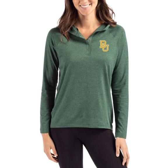 Women's Cutter & Buck Green Baylor Bears Coastline Epic Comfort Recycled Hooded Raglan Quarter-Snap Shirt