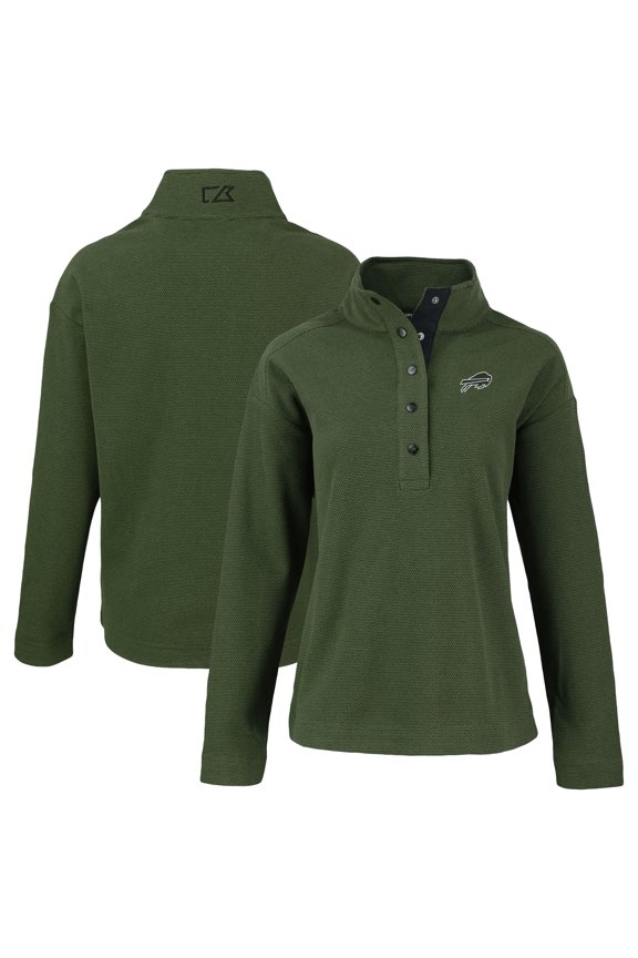 Women's Cutter & Buck Green Buffalo Bills Hunts Point Eco Half-Snap Sweatshirt
