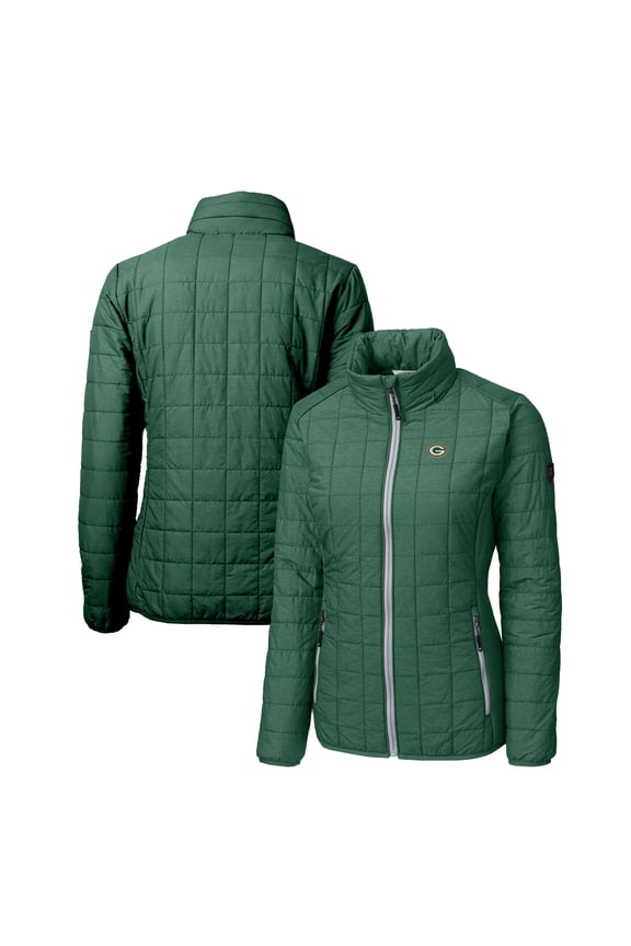 Women's Cutter & Buck Green Green Bay Packers Rainier PrimaLoft Eco Insulated Full-Zip Puffer Jacket