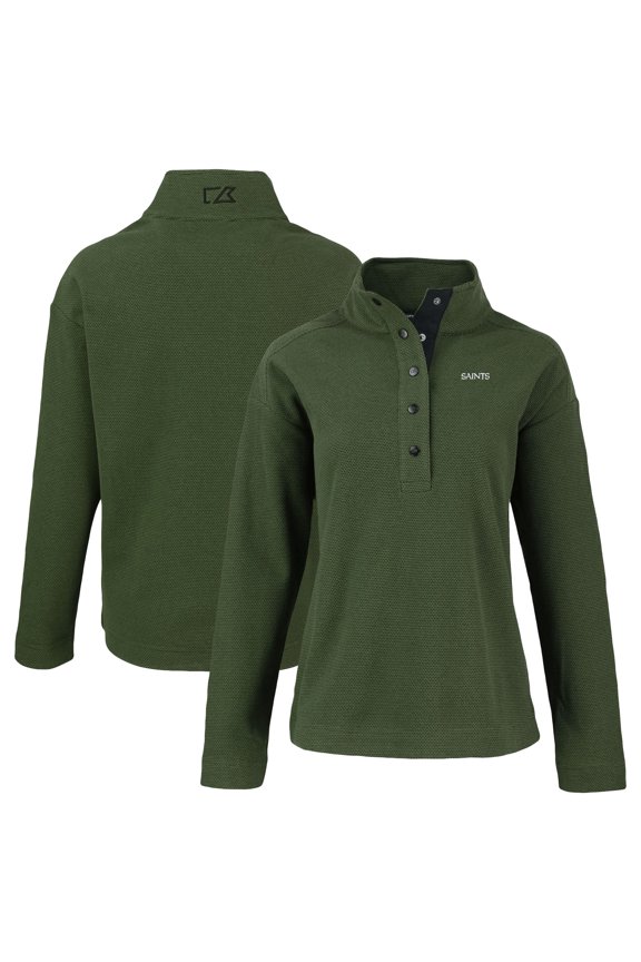 Women's Cutter & Buck Green New Orleans Saints Hunts Point Eco Half-Snap Sweatshirt