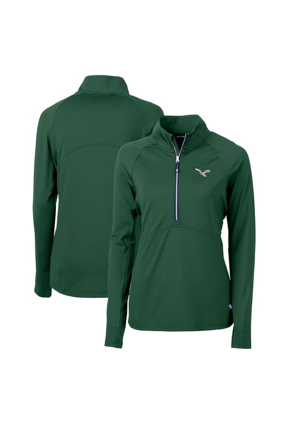 Women's Cutter & Buck Green Philadelphia Eagles Gridiron Classics Logo Adapt Eco Knit Stretch Recycled Half-Zip Pullover