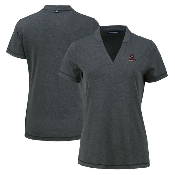 Women's Cutter & Buck Heather Black Alabama Crimson Tide Vintage Logo Forge Heathered Stretch Blade Top