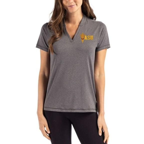 Women's Cutter & Buck Heather Black Arizona State Sun Devils Forge Eco Stretch Tri-Blend V-Neck Blade Top