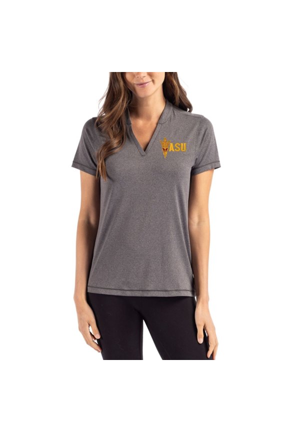 Women's Cutter & Buck Heather Black Arizona State Sun Devils Forge Eco Stretch Tri-Blend V-Neck Blade Top