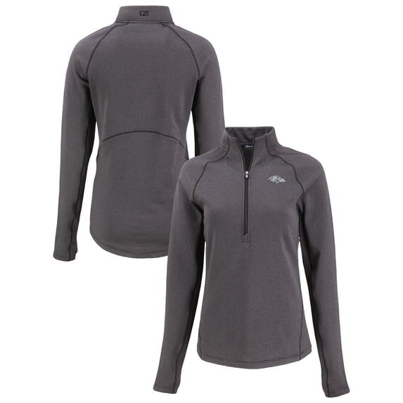 Women's Cutter & Buck Heather Black Baltimore Ravens Peshastin Eco Fleece Recycled Tri-Blend Raglan Half-Zip Jacket