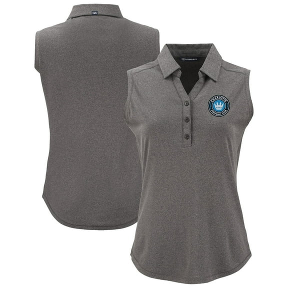 Women's Cutter & Buck Heather Black Charlotte FC Forge Eco Stretch Recycled Sleeveless Polo