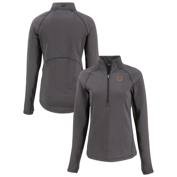 Women's Cutter & Buck Heather Black Cincinnati Bengals  Peshastin Eco Fleece Recycled Tri-Blend Raglan Half-Zip Jacket