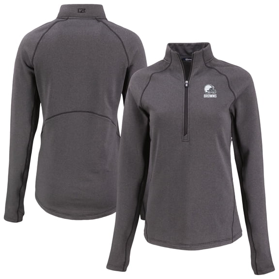 Women's Cutter & Buck  Heather Black Cleveland Browns Peshastin Eco Fleece Recycled Half-Zip Pullover Top