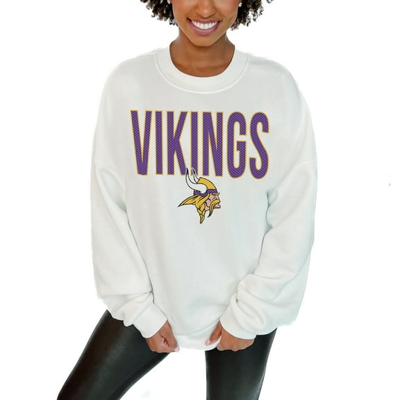 Women's Gameday Couture White Minnesota Vikings Just Go With It Oversized Long Sleeve Crewneck Sweatshirt