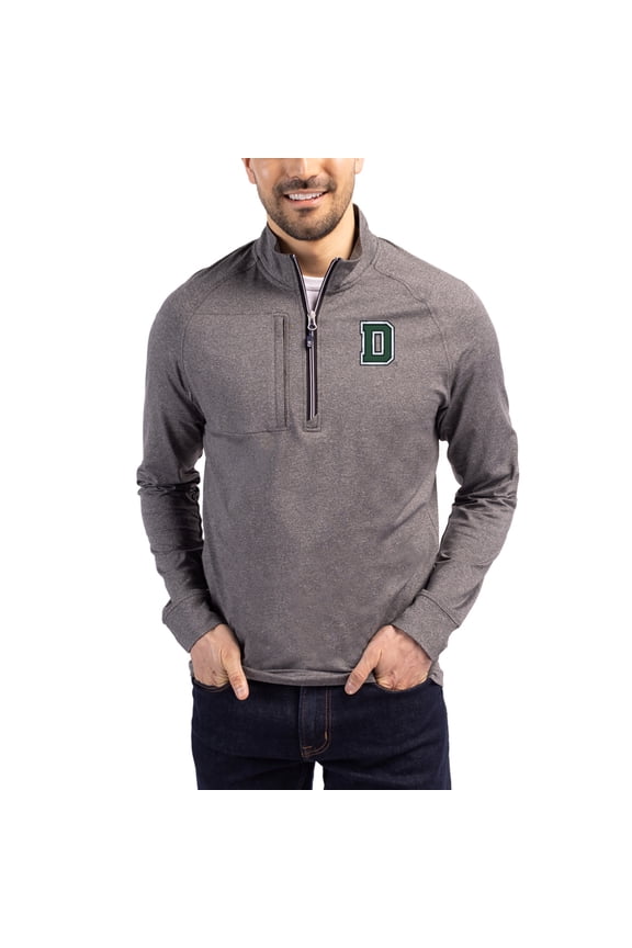 Women's-Cutter & Buck Heather Black Dartmouth Big Green Adapt Eco Knit Stretch Recycled DryTec Raglan Quarter-Zip