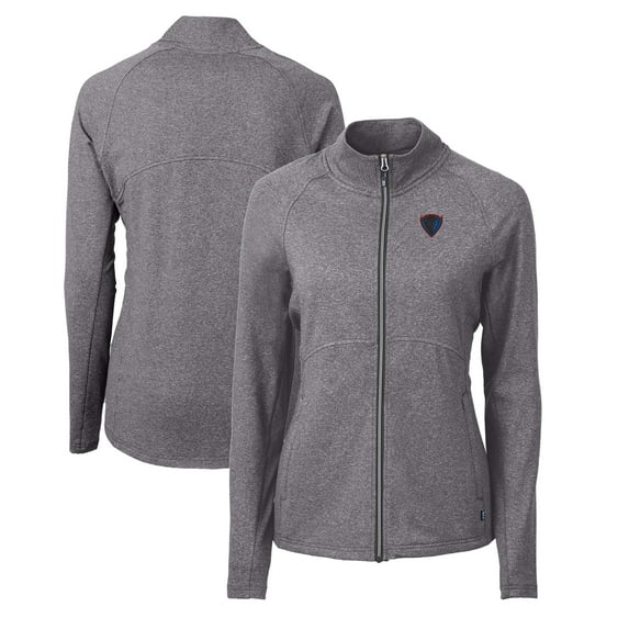 Women's Cutter & Buck Heather Black DePaul Blue Demons Adapt Eco Knit Heather Recycled Full-Zip Jacket