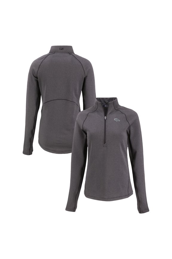 Women's Cutter & Buck Heather Black Denver Broncos Peshastin Eco Fleece Recycled Tri-Blend Raglan Half-Zip Jacket