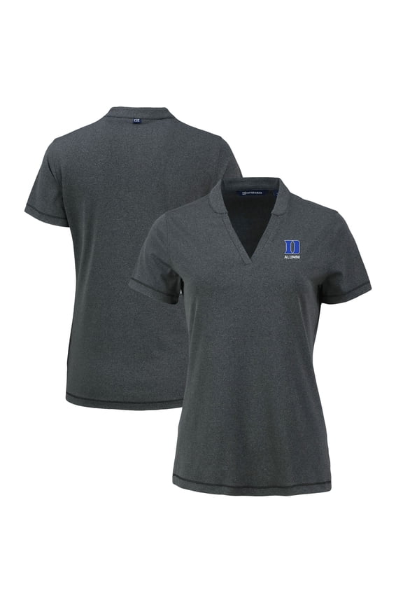 Women's Cutter & Buck  Heather Black Duke Blue Devils Forge Stretch Blade Collar V-Neck Top
