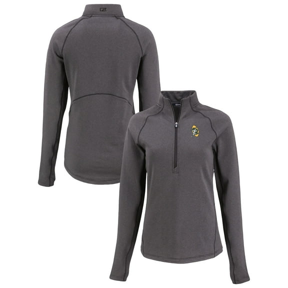 Women's Cutter & Buck Heather Black Green Bay Packers Peshastin Eco Fleece Recycled Tri-Blend Raglan Half-Zip Jacket