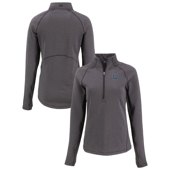 Women's Cutter & Buck Heather Black Indianapolis Colts Peshastin Eco Fleece Recycled Tri-Blend Raglan Half-Zip Jacket