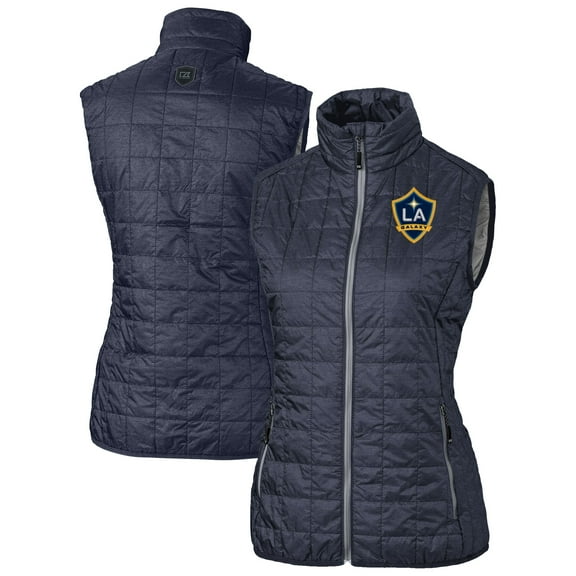 Women's-Cutter & Buck  Heather Black LA Galaxy Rainier PrimaLoft Eco Insulated Full-Zip Printed Puffer Vest