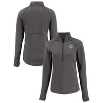 Women's Cutter & Buck Heather Black Miami Dolphins  Peshastin Eco Fleece Recycled Tri-Blend Raglan Half-Zip Jacket
