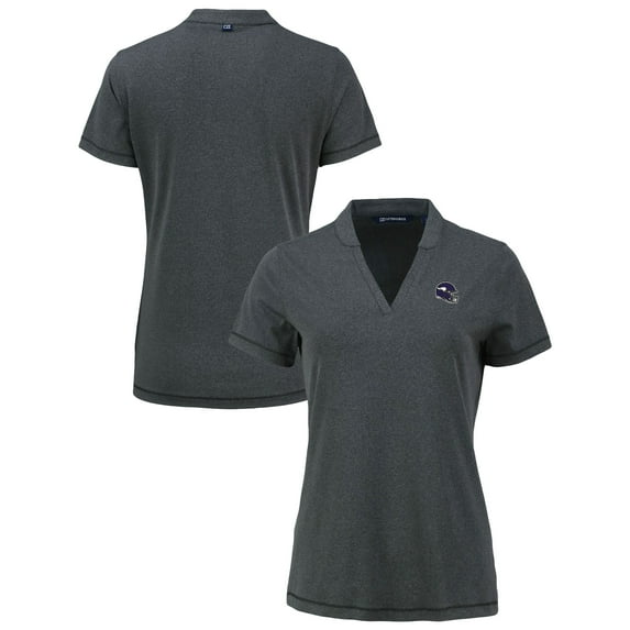 Women's Cutter & Buck Heather Black Minnesota Vikings Forge Stretch Blade DryTec V-Neck Polo