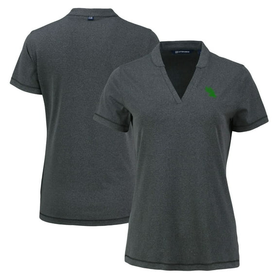 Women's Cutter & Buck Heather Black North Texas Mean Green Forge Blade Collar V-Neck Top