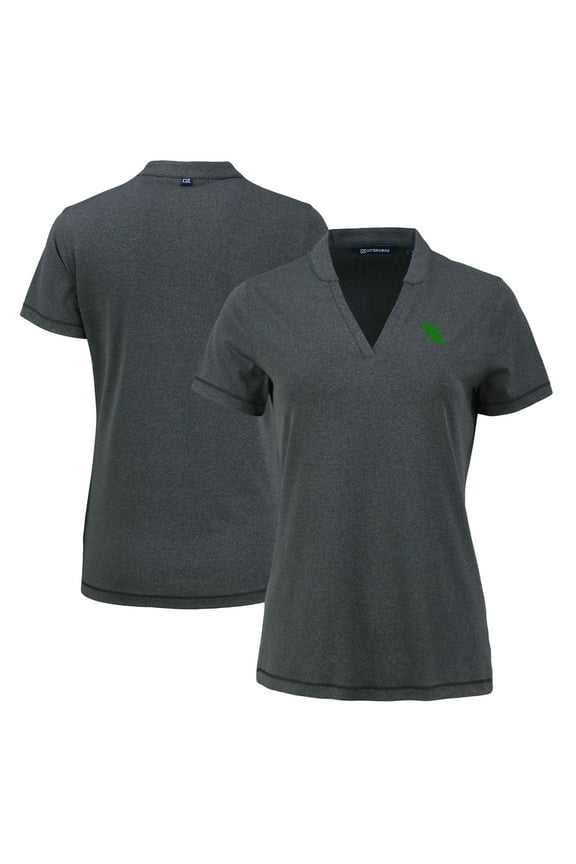 Women's Cutter & Buck Heather Black North Texas Mean Green Forge Blade Collar V-Neck Top