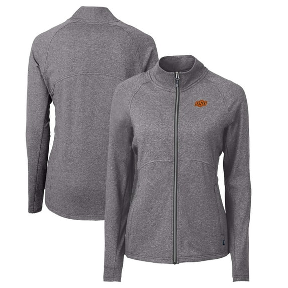 Women's Cutter & Buck Heather Black Oklahoma State Cowboys Adapt Eco Knit Heather Recycled Full-Zip Jacket