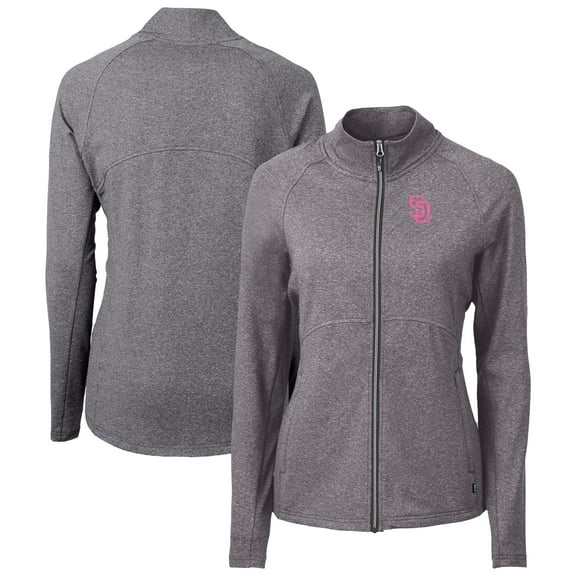 Women's Cutter & Buck Heather Black San Diego Padres City Connect Adapt Eco Knit Recycled Full-Zip Jacket