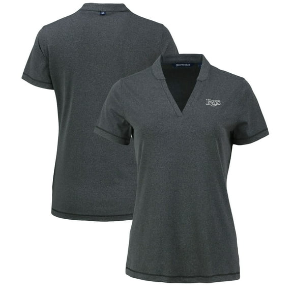 Women's Cutter & Buck Heather Black Tampa Bay Rays Forge Stretch Blade DryTec V-Neck Polo