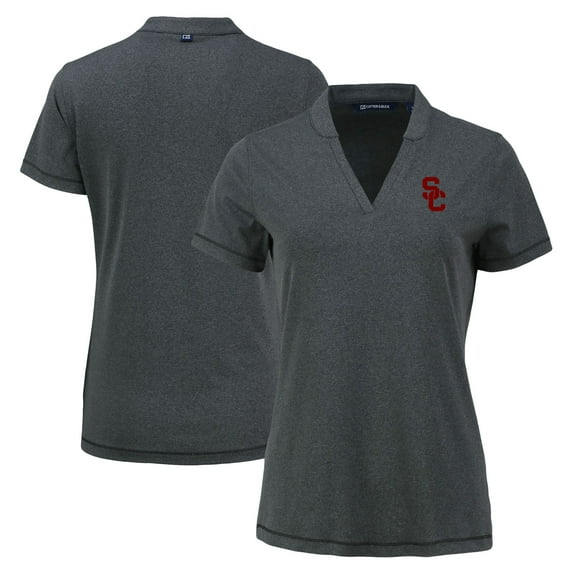 Women's Cutter & Buck Heather Black USC Trojans  Forge Heathered Stretch Blade Top