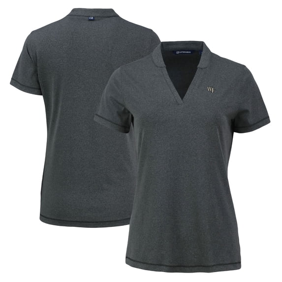 Women's Cutter & Buck Heather Black Wake Forest Demon Deacons Forge Heathered Stretch Blade Top