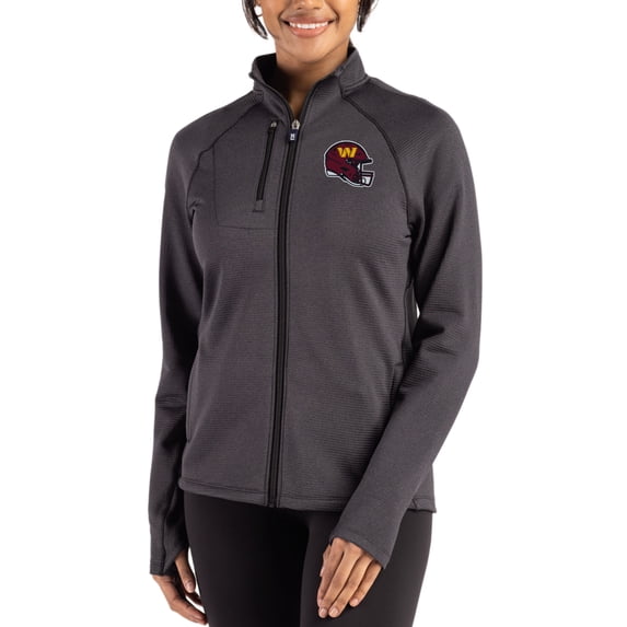 Women's Cutter & Buck Heather Black Washington Commanders Peshastin Fleece Recycled Raglan Full-Zip Jacket