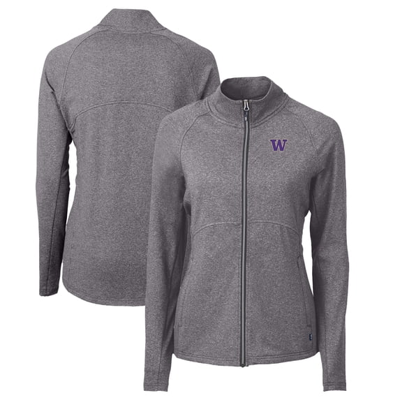 Women's Cutter & Buck Heather Black Washington Huskies Adapt Eco Knit Heather Recycled Full-Zip Jacket