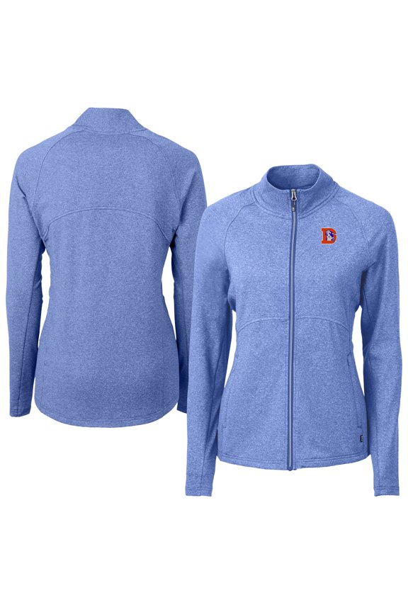 Women's Cutter & Buck Heather Blue Denver Broncos Adapt Eco Knit Heather Full-Zip Jacket
