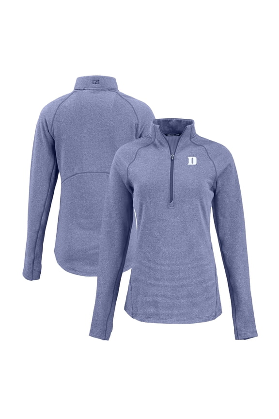 Women's Cutter & Buck Heather Blue Duke Blue Devils Peshastin Eco Fleece Recycled Half-Zip Tri-Blend Jacket