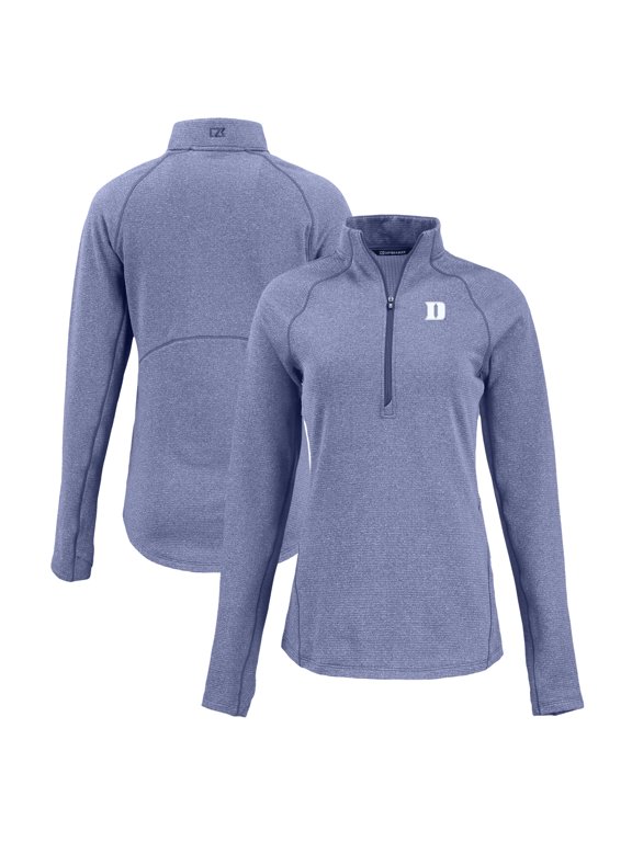 Women's Cutter & Buck Heather Blue Duke Blue Devils Peshastin Eco Fleece Recycled Half-Zip Tri-Blend Jacket