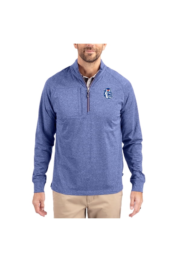 Women's-Cutter & Buck Heather Blue Fresno State Bulldogs Adapt Eco Knit Stretch Recycled DryTec Raglan Quarter-Zip