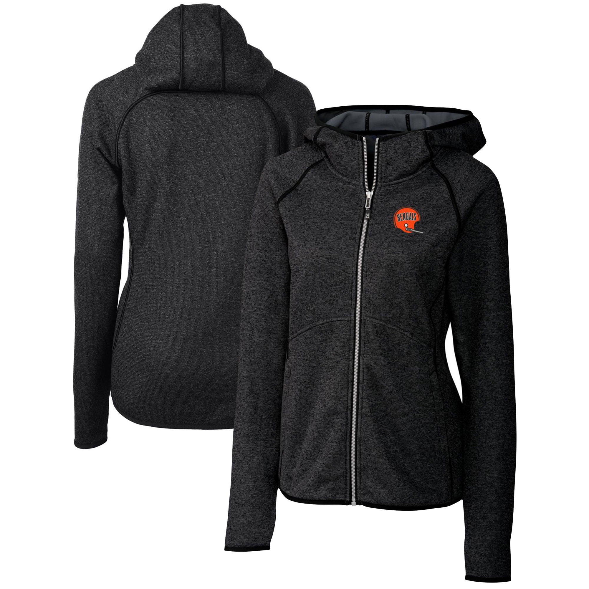 Women's Cutter & Buck Heather Charcoal Cincinnati Bengals Throwback Logo Mainsail FullZip