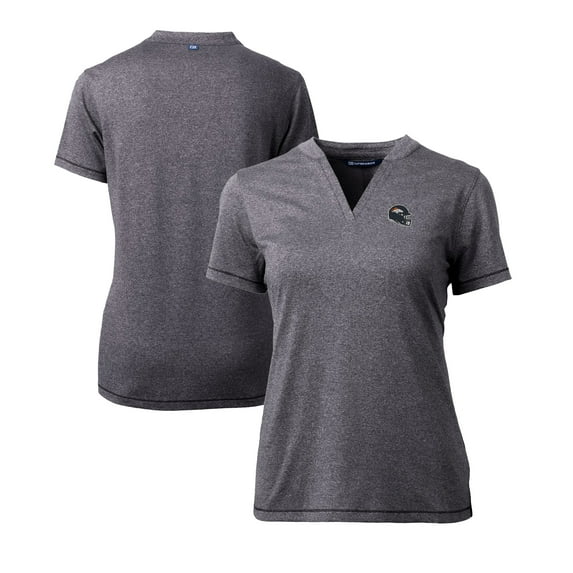 Women's Cutter & Buck Heather Charcoal Denver Broncos Helmet Logo DryTec Forge Stretch V-Neck Blade Top
