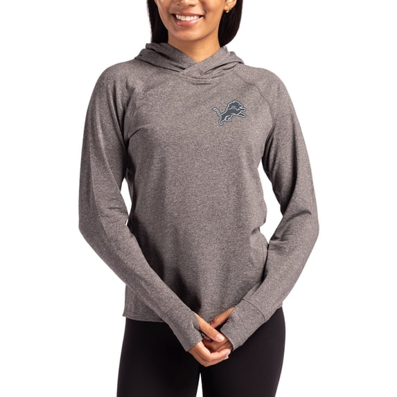 Women's Cutter & Buck Heather Charcoal Detroit Lions Tonal Logo Adapt Knit Recycled Raglan Pullover Hoodie