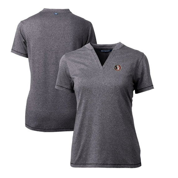Women's Cutter & Buck Heather Charcoal Florida State Seminoles Forge Stretch Blade V-Neck Top
