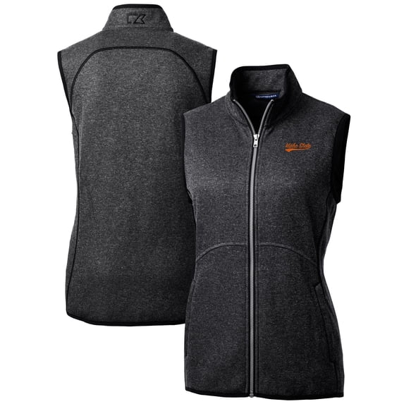Women's Cutter & Buck Heather Charcoal Idaho State Bengals Mainsail Sweater Knit Fleece Full-Zip Vest