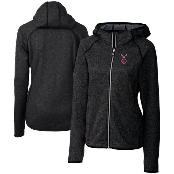 Women's Cutter & Buck Heather Charcoal Indianapolis Indians Mainsail Sweater Knit Raglan Full-Zip Hoodie