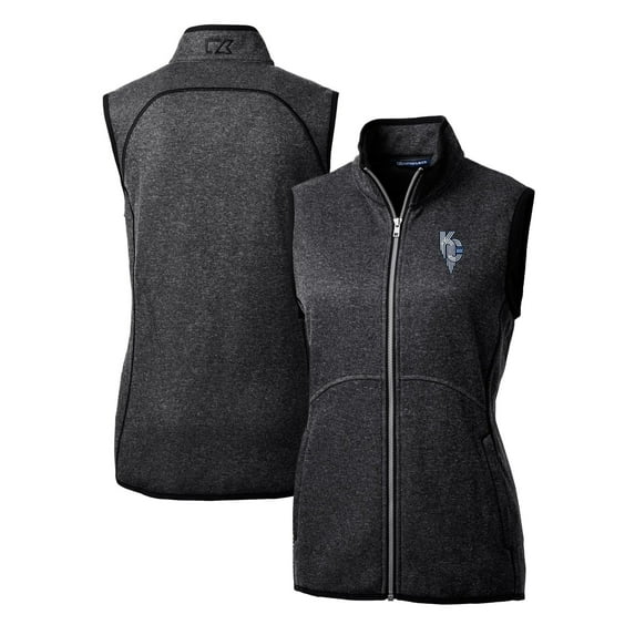 Women's Cutter & Buck Heather Charcoal Kansas City Royals City Connect Mainsail Sweater Knit Full-Zip Vest
