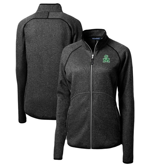 Women's Cutter & Buck Heather Charcoal Marshall Thundering Herd Mainsail Sweater-Knit Full-Zip Jacket