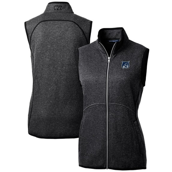 Women's Cutter & Buck Heather Charcoal New Hampshire Wildcats Mainsail Sweater Knit Fleece Full-Zip Vest