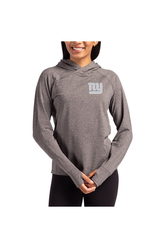 Women's Cutter & Buck Heather Charcoal New York Giants Primary Logo Adapt Knit Recycled Raglan Pullover Hoodie