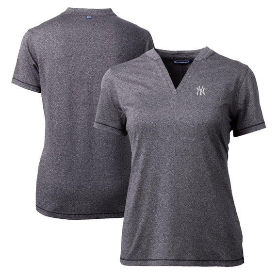 Women's Cutter & Buck Heather Charcoal New York Yankees DryTec Forge Stretch V-Neck Blade Top