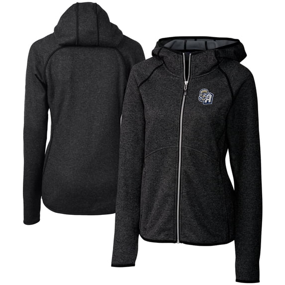 Women's Cutter & Buck Heather Charcoal San Antonio Missions Mainsail Sweater Knit Raglan Full-Zip Hoodie