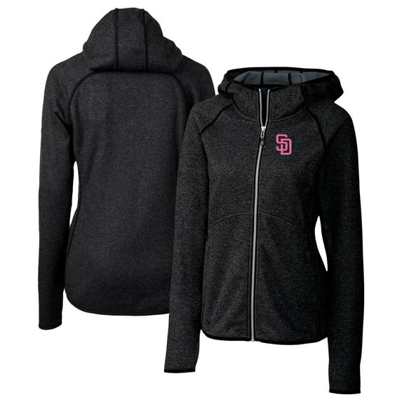 Women's Cutter & Buck Heather Charcoal San Diego Padres City Connect Mainsail Full-Zip Hooded Jacket